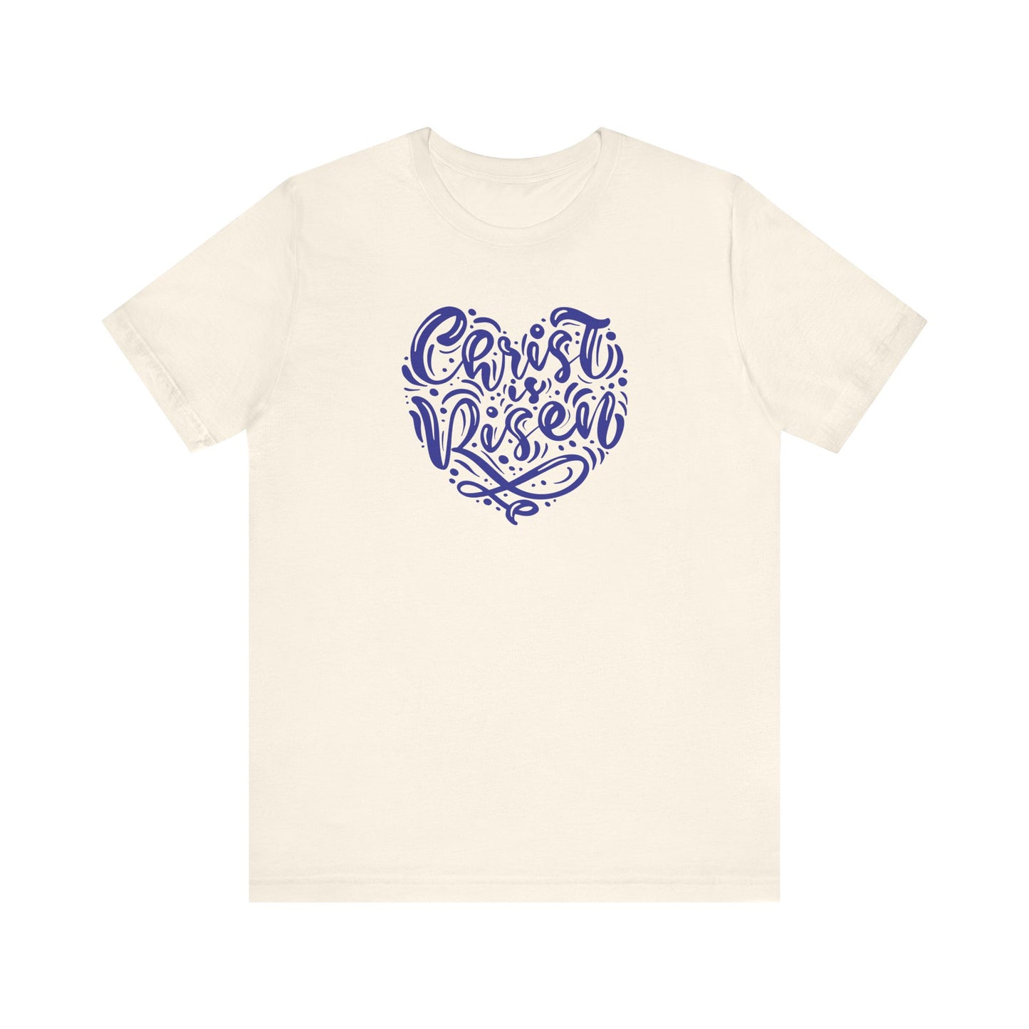 Christ is Risen Heart Shaped Navy Print Unisex Jersey Short Sleeve Tee