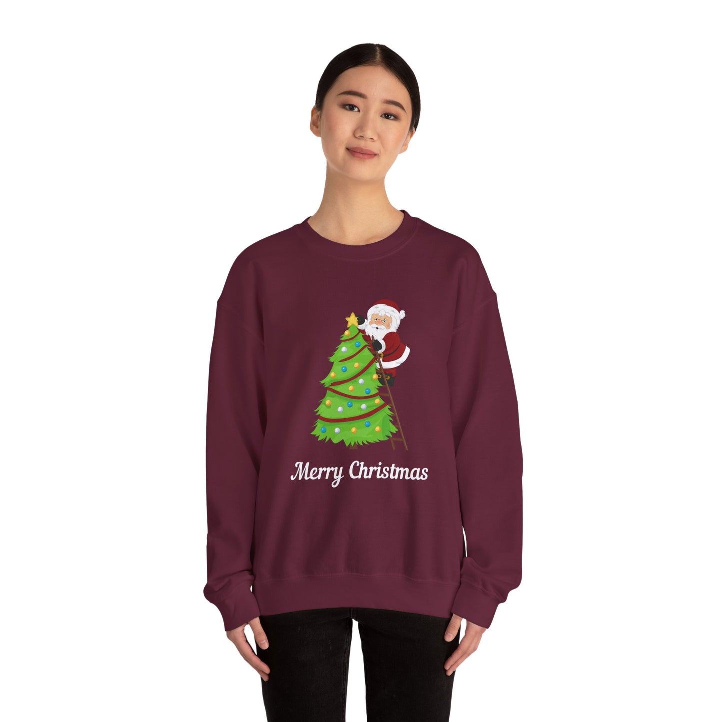 Unisex Heavy Blend Crewneck Sweatshirt Santa Climbing Ladder Merry Christmas 🎅🎄✨