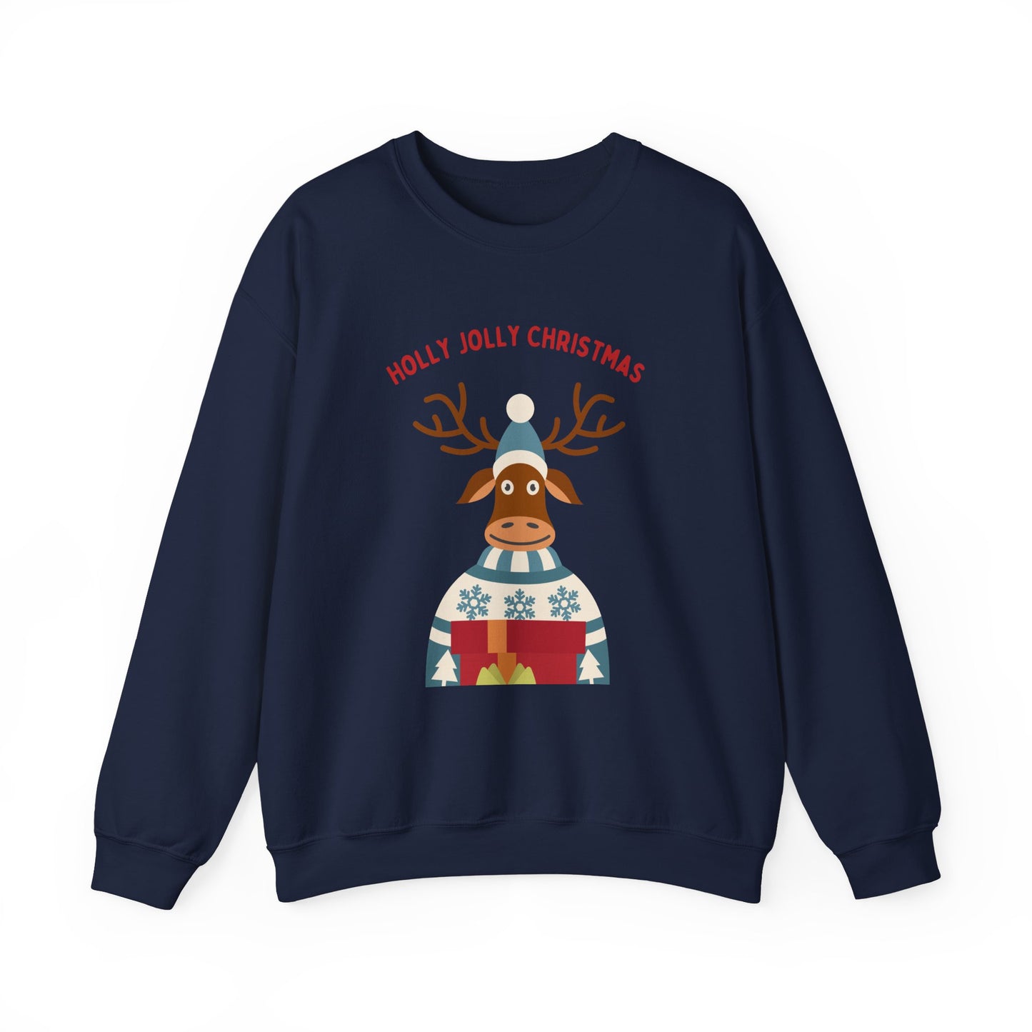 Unisex Heavy Blend Crewneck Sweatshirt Holly Jolly Christmas Reindeer 🎄🦌🎁