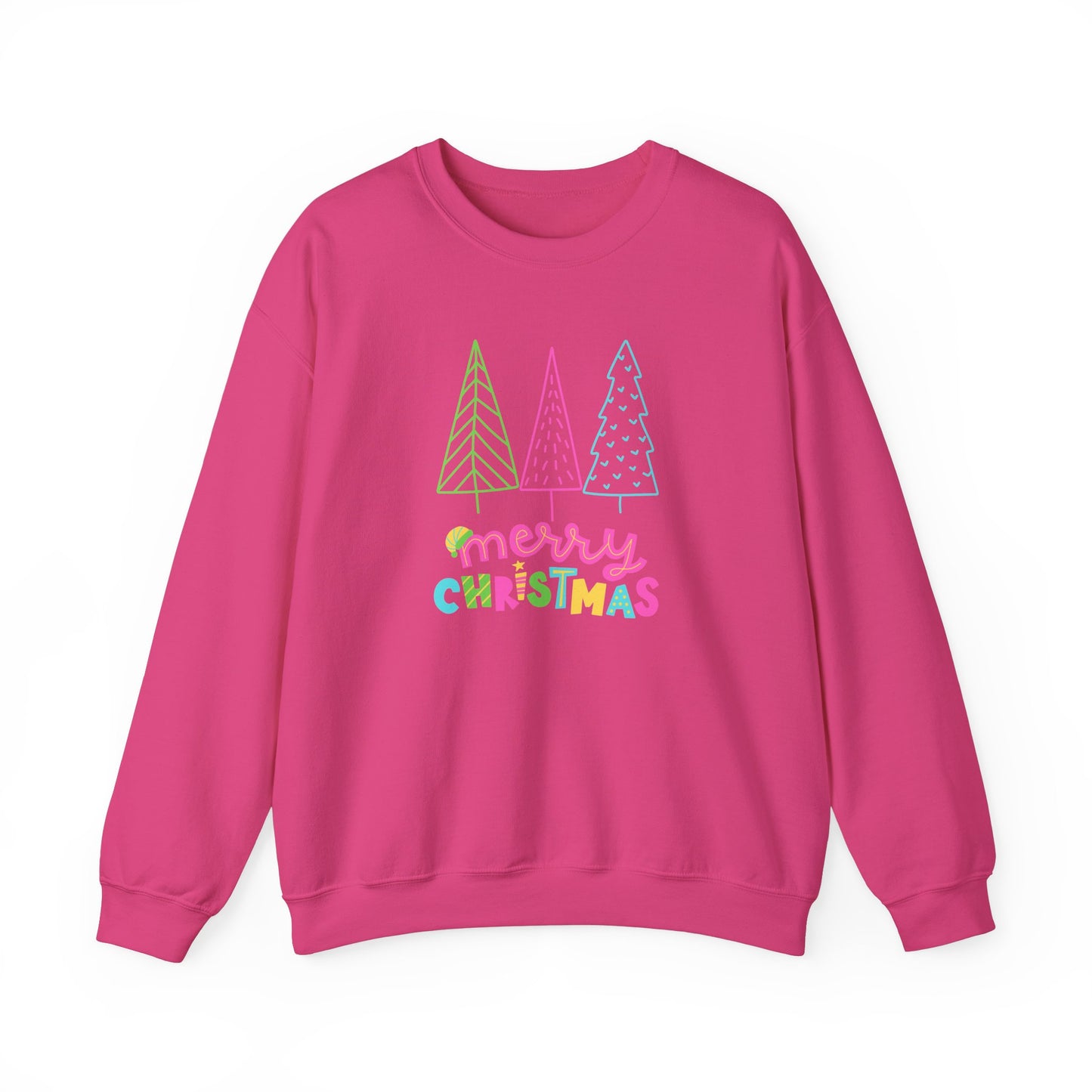 Unisex Heavy Blend Crewneck Sweatshirt Neon Christmas Trees 🎄✨🌈