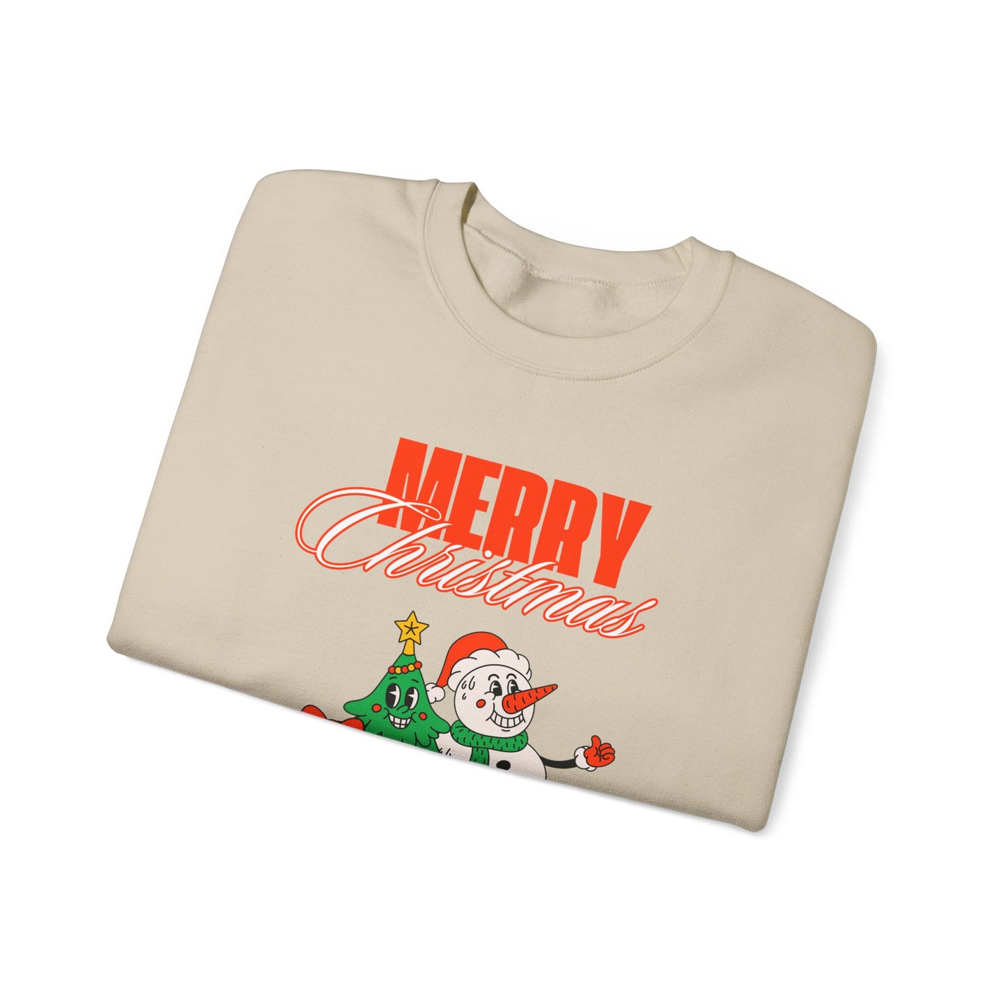 Unisex Heavy Blend Crewneck Sweatshirt Merry Christmas with Snowman & Tree 🎄☃️✨