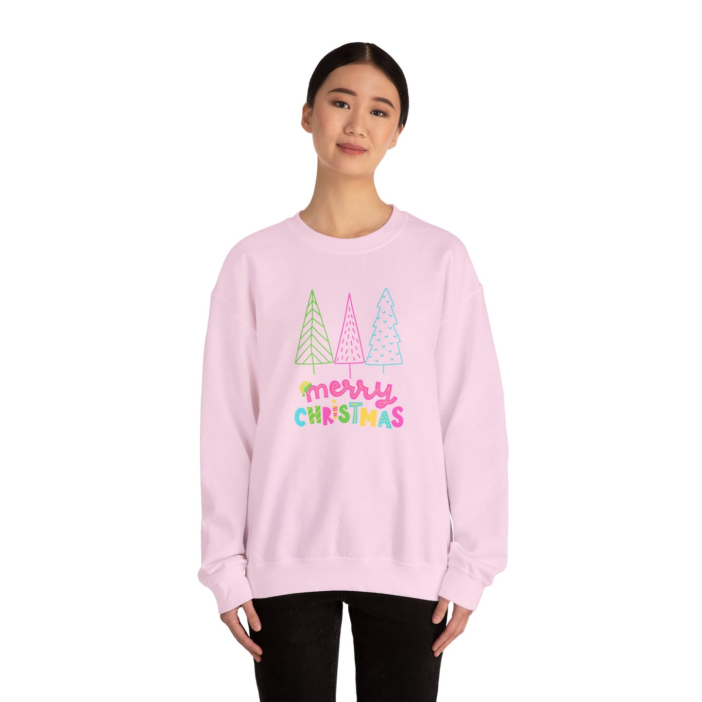 Unisex Heavy Blend Crewneck Sweatshirt Neon Christmas Trees 🎄✨🌈