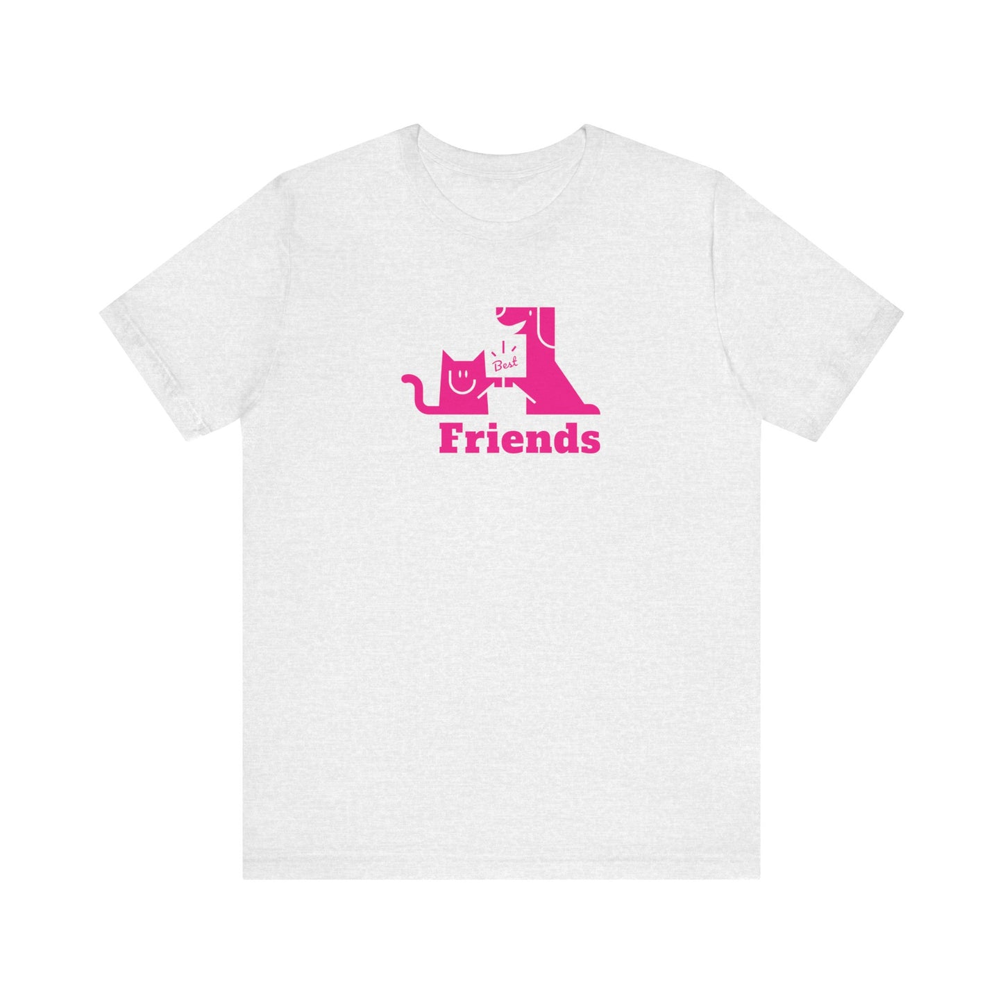 Unisex Jersey Short Sleeve Tee Cat & Dog Hi-5 Each Other Best Friends Pink Print