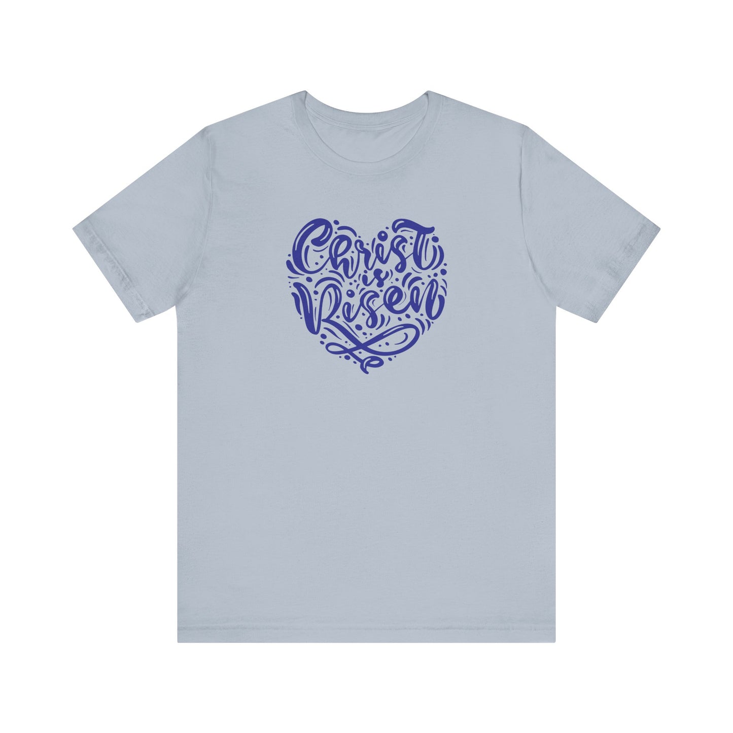 Unisex Jersey Short Sleeve Tee Easter 'Christ is Risen' Heart Shaped Navy Print