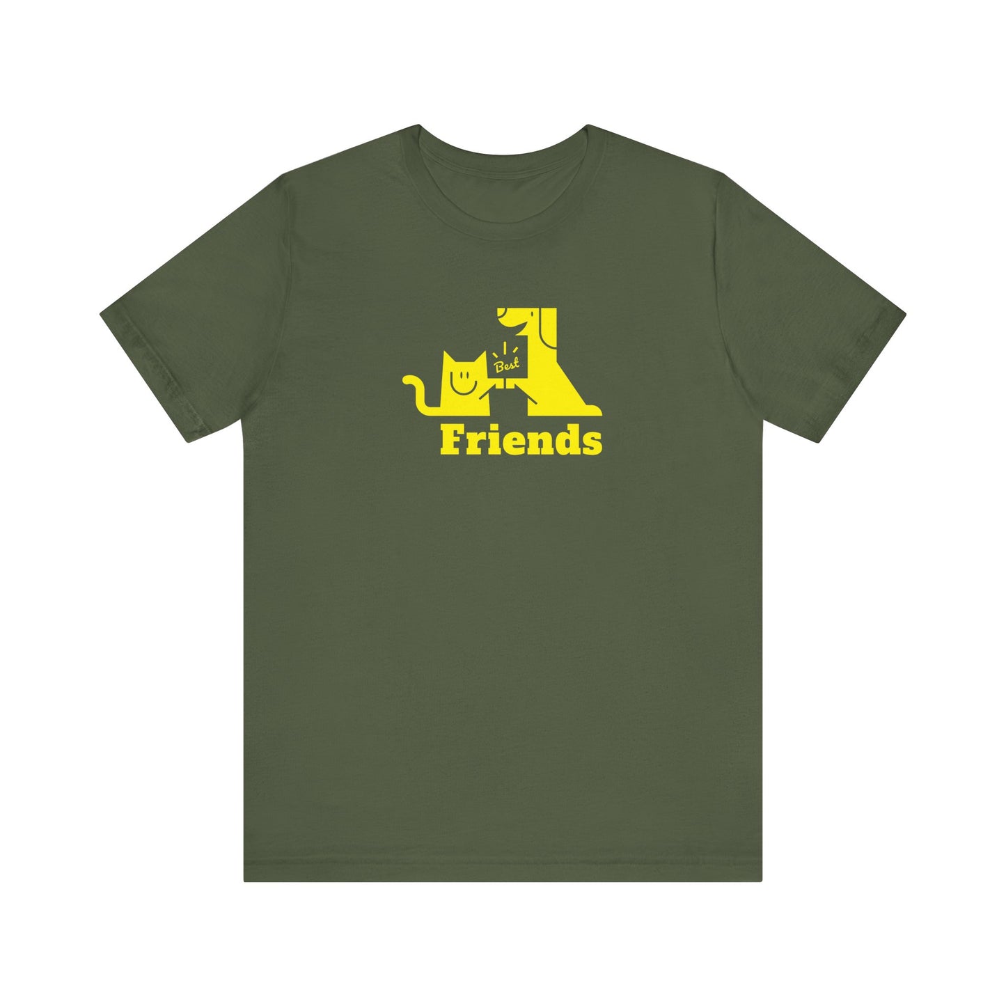 Unisex Jersey Short Sleeve Tee Cat & Dog Hi-5 Each Other Best Friends Yellow Print