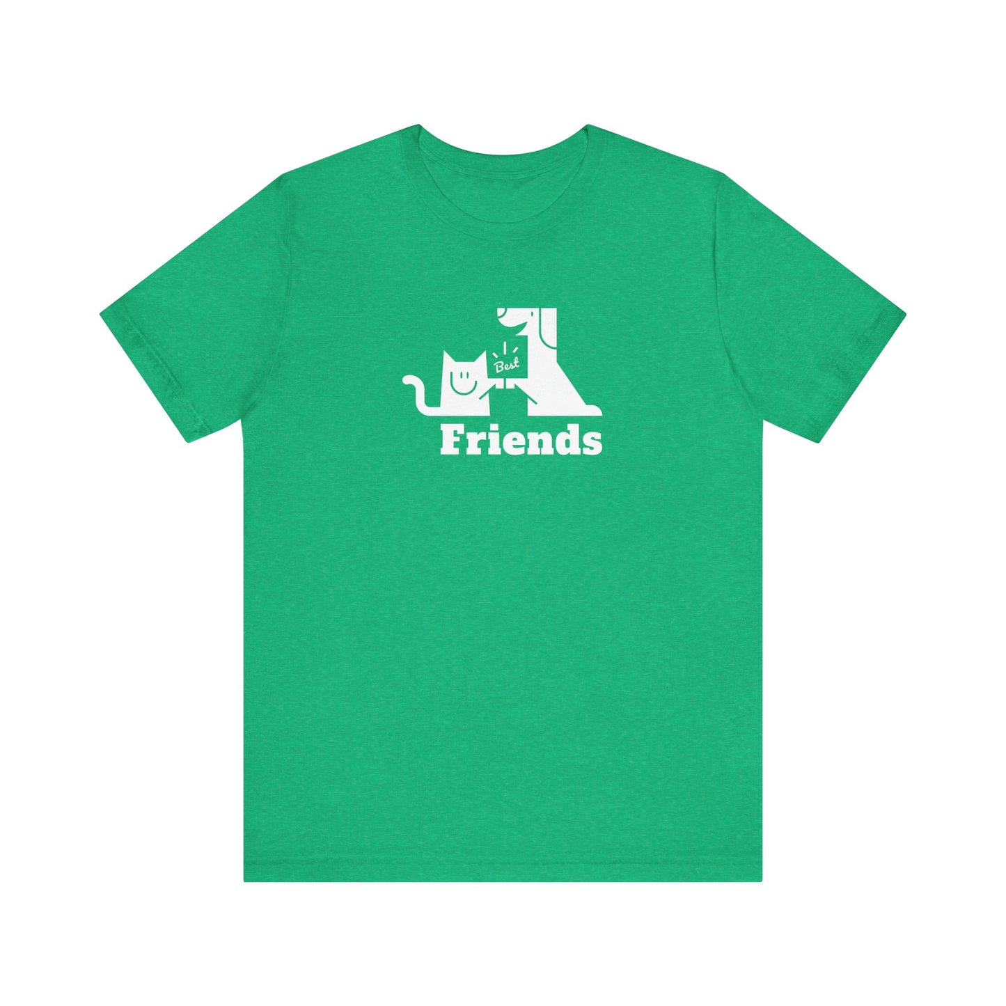 Cat & Dog Hi-5 Each Other Best Friends White Print Unisex Jersey Short Sleeve Tee