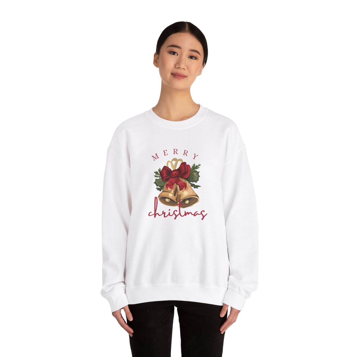 Unisex Heavy Blend Crewneck Sweatshirt Merry Christmas with Watercolor Bells 🎄🔔✨