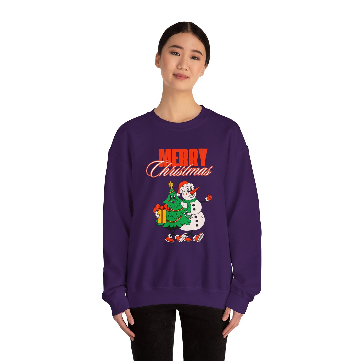 Unisex Heavy Blend Crewneck Sweatshirt Merry Christmas with Snowman & Tree 🎄☃️✨