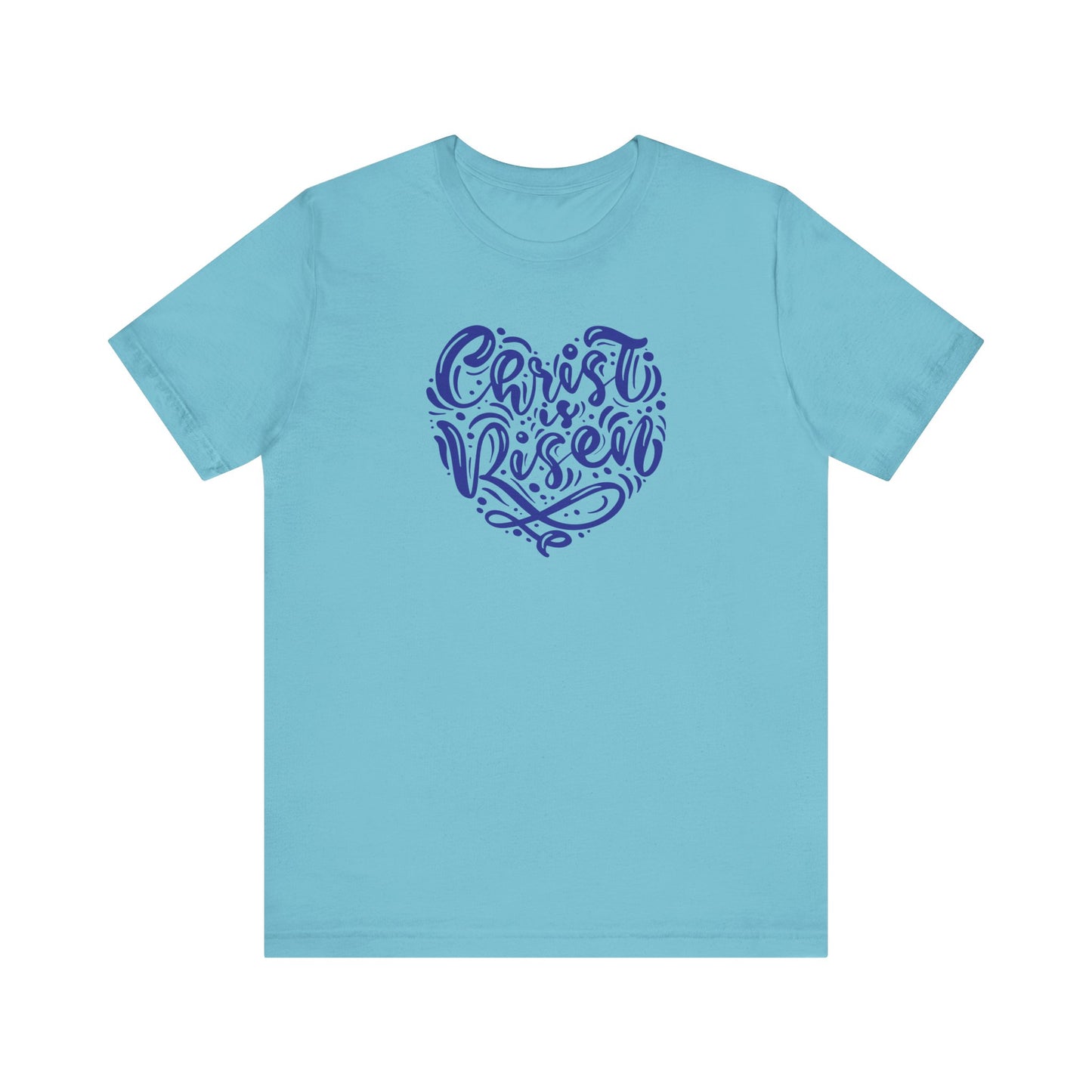 Unisex Jersey Short Sleeve Tee Easter 'Christ is Risen' Heart Shaped Navy Print