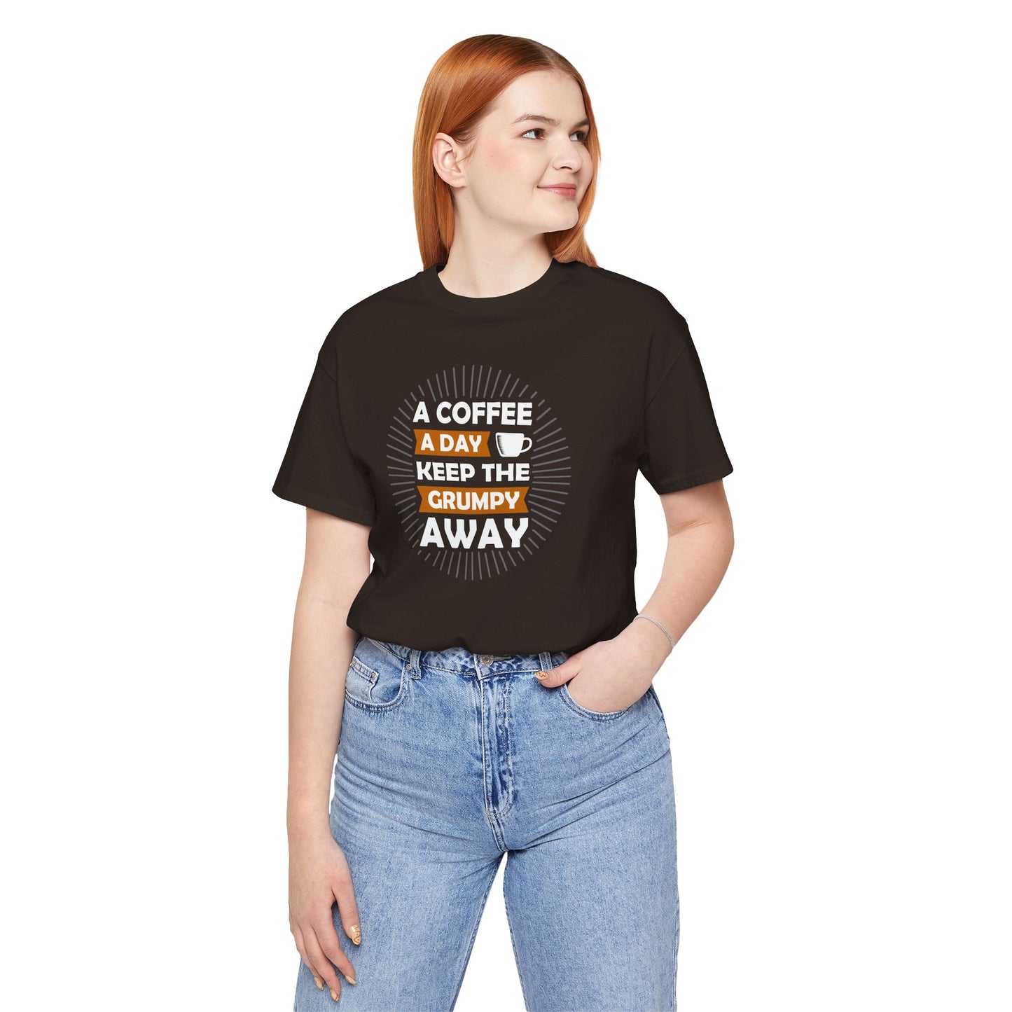 A Coffee A Day Keeps The Grumpy Away Unisex Jersey Short Sleeve Tee