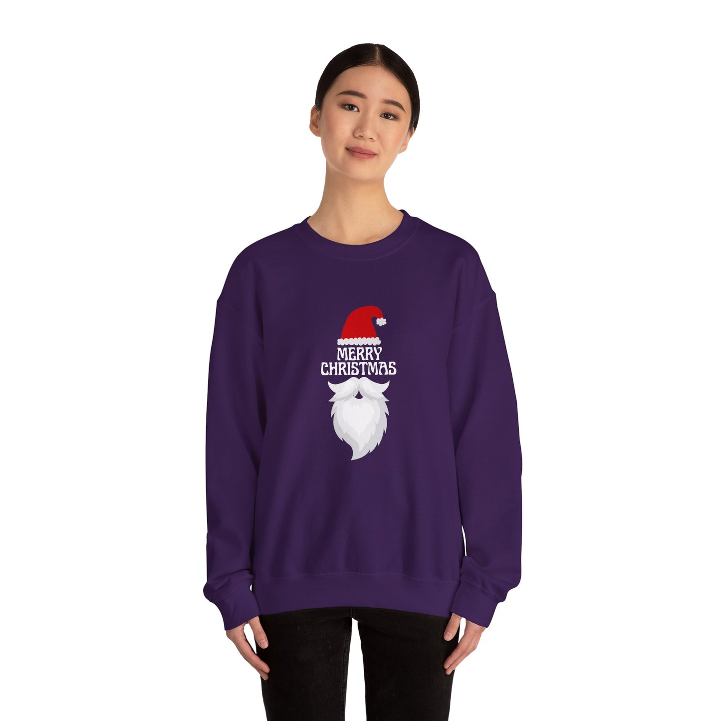 Unisex Heavy Blend Crewneck Sweatshirt Merry Christmas Santa Hat & Beard 🎄🎅✨