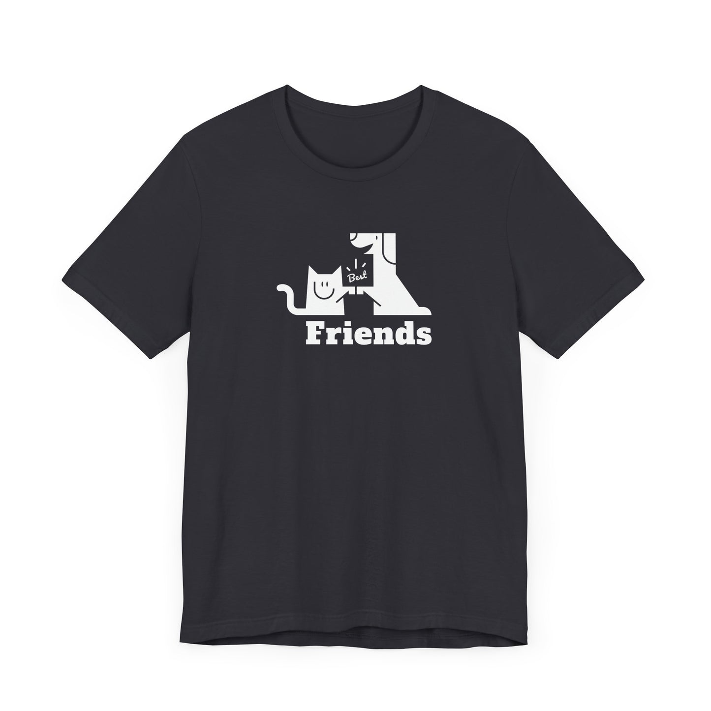 Cat & Dog Hi-5 Each Other Best Friends White Print Unisex Jersey Short Sleeve Tee
