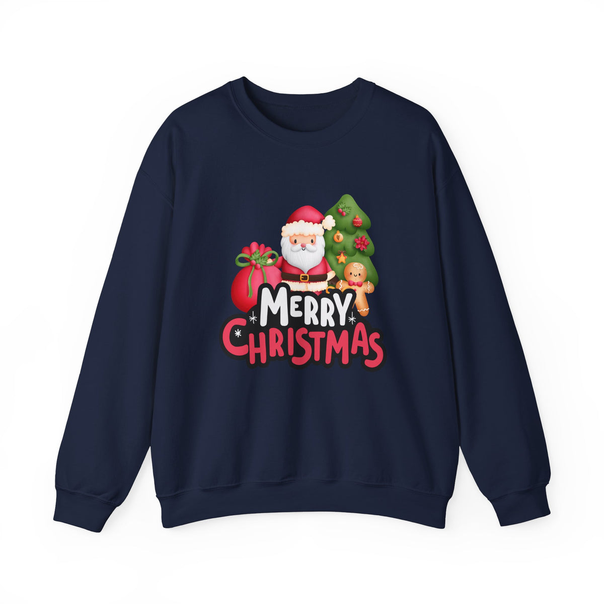 Unisex Heavy Blend Crewneck Sweatshirt  Merry Christmas with Santa & Gingerbread Man 🎅🍪✨