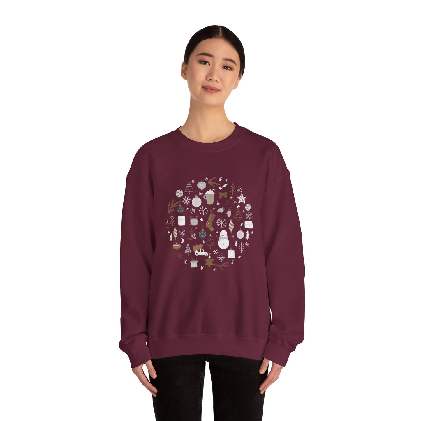 Unisex Heavy Blend Crewneck Sweatshirt Festive Holiday Round Collage 🎄☃️❄️