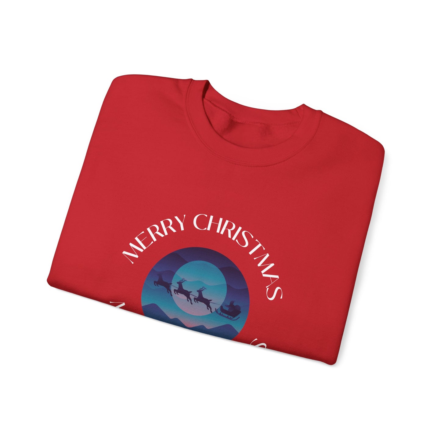 Unisex Heavy Blend Crewneck Sweatshirt Merry Christmas with Santa's Sleigh 🎅🌌