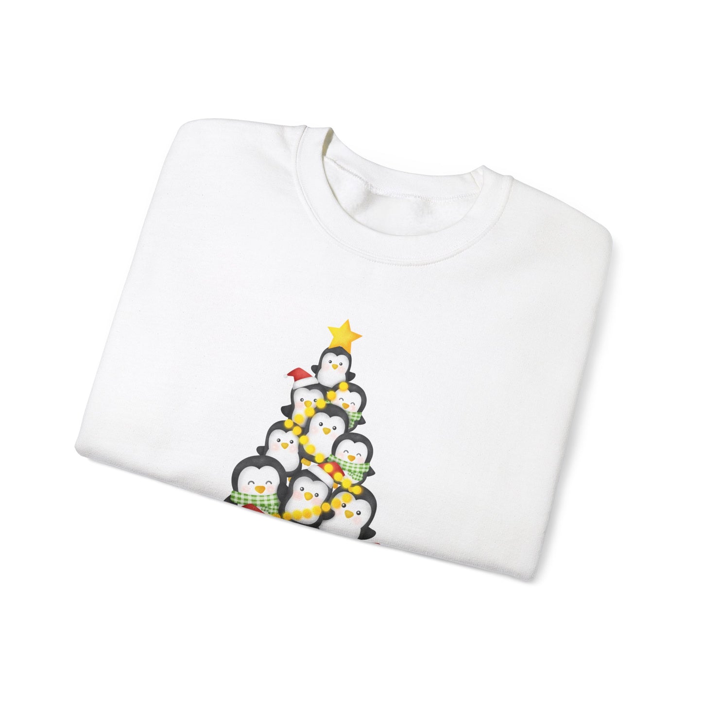 Unisex Heavy Blend Crewneck Sweatshirt Merry Christmas with Penguin Tree 🎄🐧✨