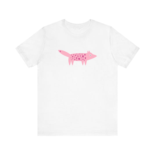 Unisex Jersey Short Sleeve Tee "Foxy Love Fest" Adorable Pink Fox with Hearts