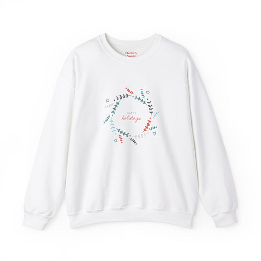 Unisex Heavy Blend Crewneck Sweatshirt Happy Holidays Floral Swirl 🌸✨