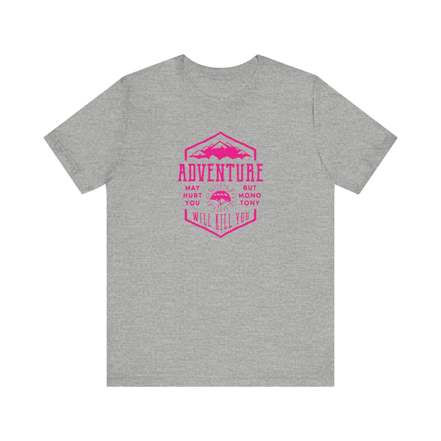 Unisex Jersey Short Sleeve Tee "Adventure" Pink Print