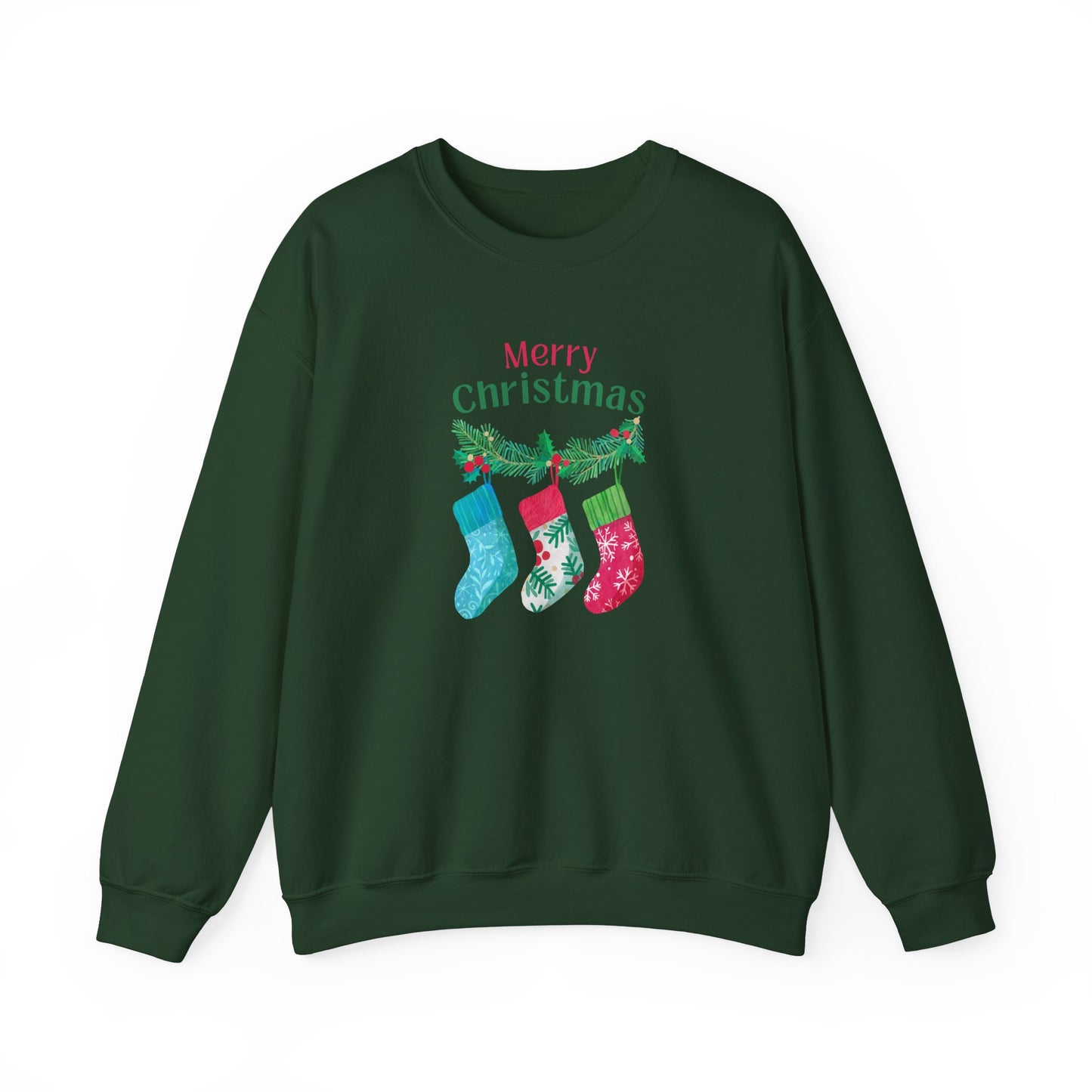 Unisex Heavy Blend Crewneck Sweatshirt Merry Christmas with Present Socks 🎄🎁✨