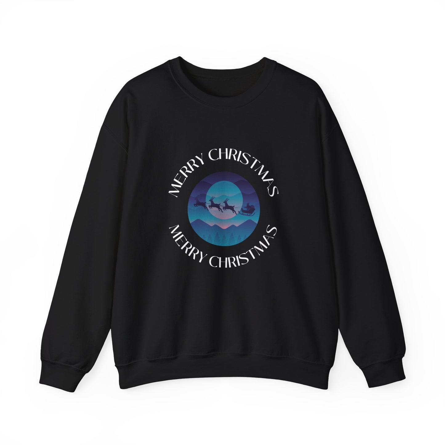 Unisex Heavy Blend Crewneck Sweatshirt Merry Christmas with Santa's Sleigh 🎅🌌