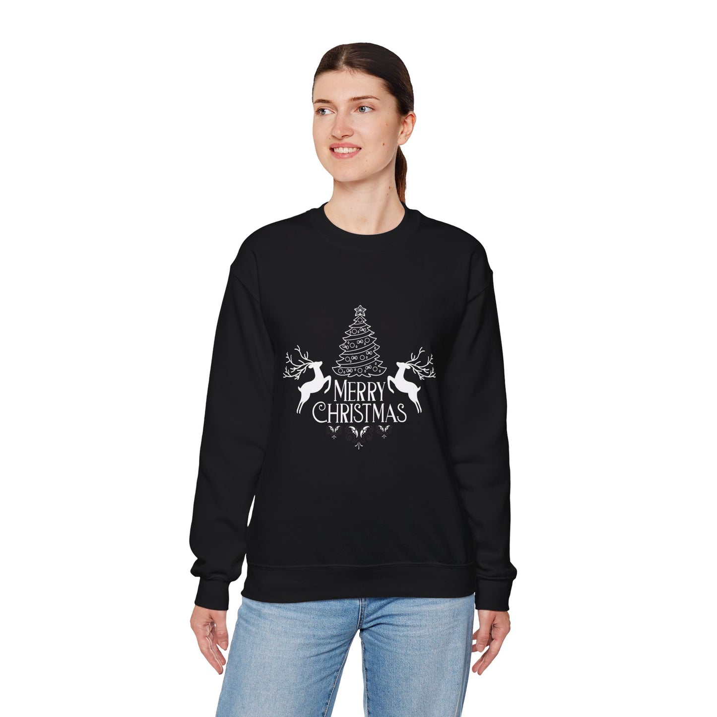 Merry Christmas Tree 🎄🦌✨ Unisex Heavy Blend Crewneck Sweatshirt