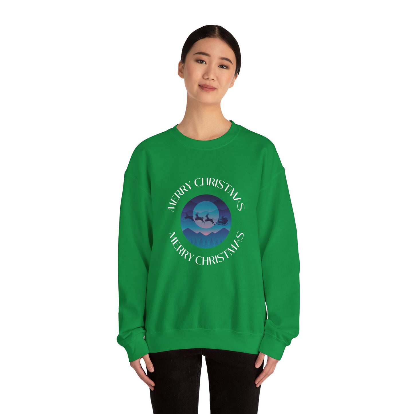 Unisex Heavy Blend Crewneck Sweatshirt Merry Christmas with Santa's Sleigh 🎅🌌