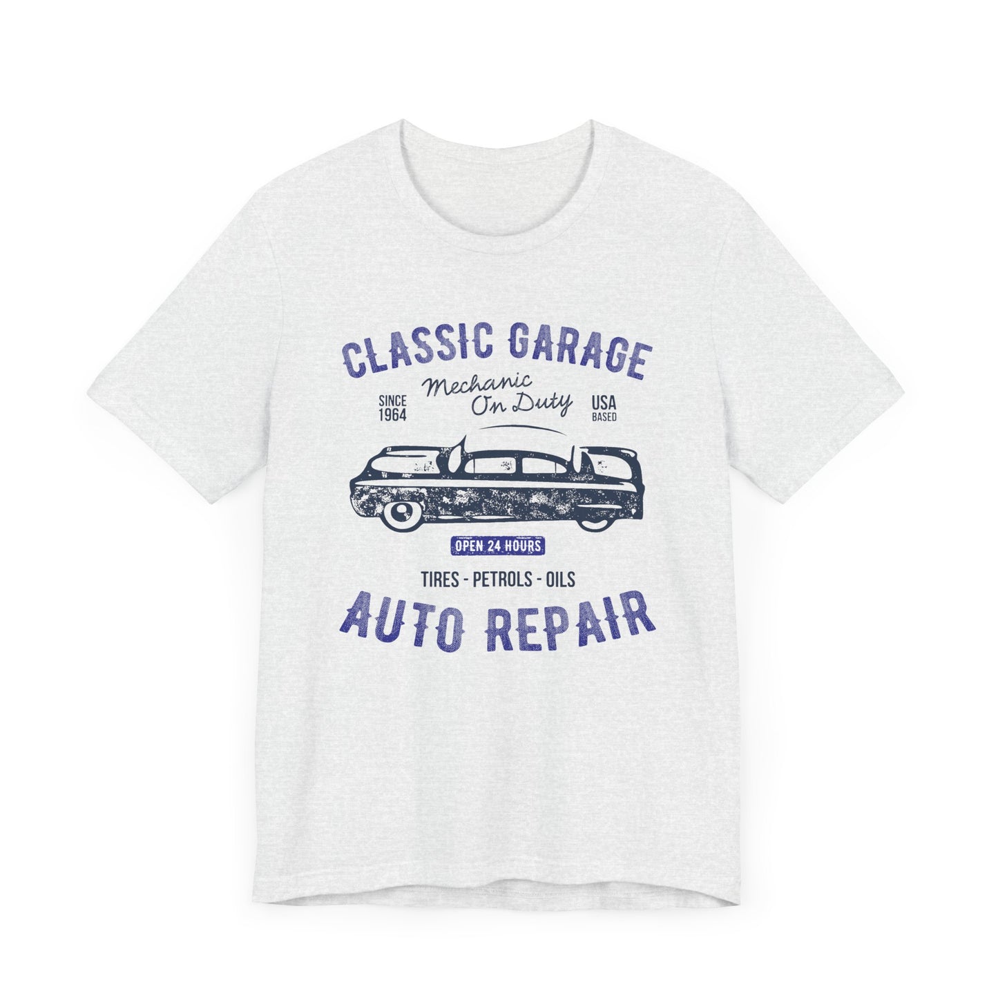 Unisex Jersey Short Sleeve Tee Classic Garage Auto Repair Navy Print