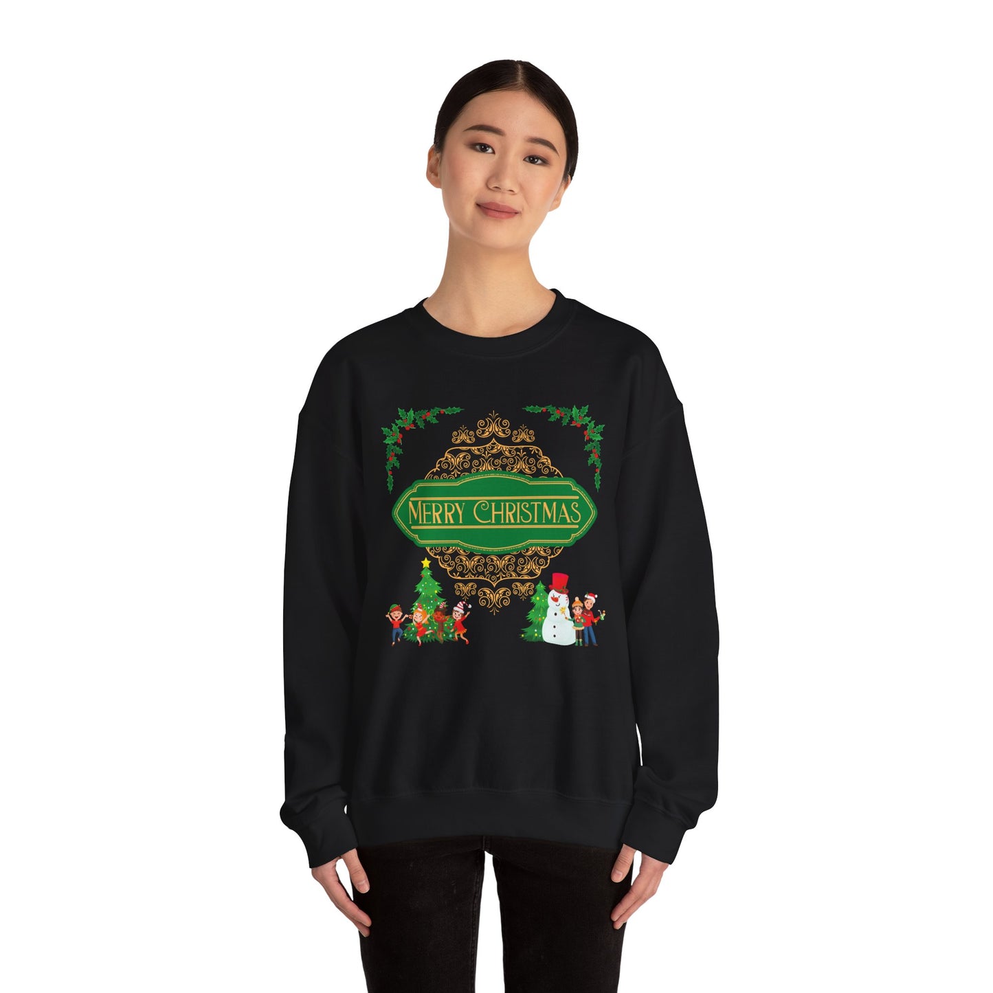 Unisex Heavy Blend Crewneck Sweatshirt Elegant Merry Christmas 🎄☃️✨