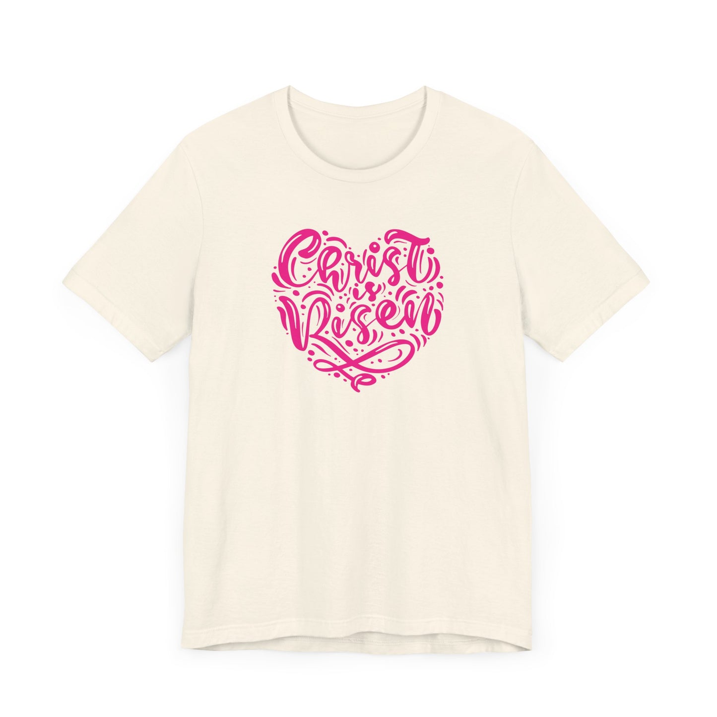 Unisex Jersey Short Sleeve Tee Easter 'Christ is Risen' Heart Shaped Pink Print