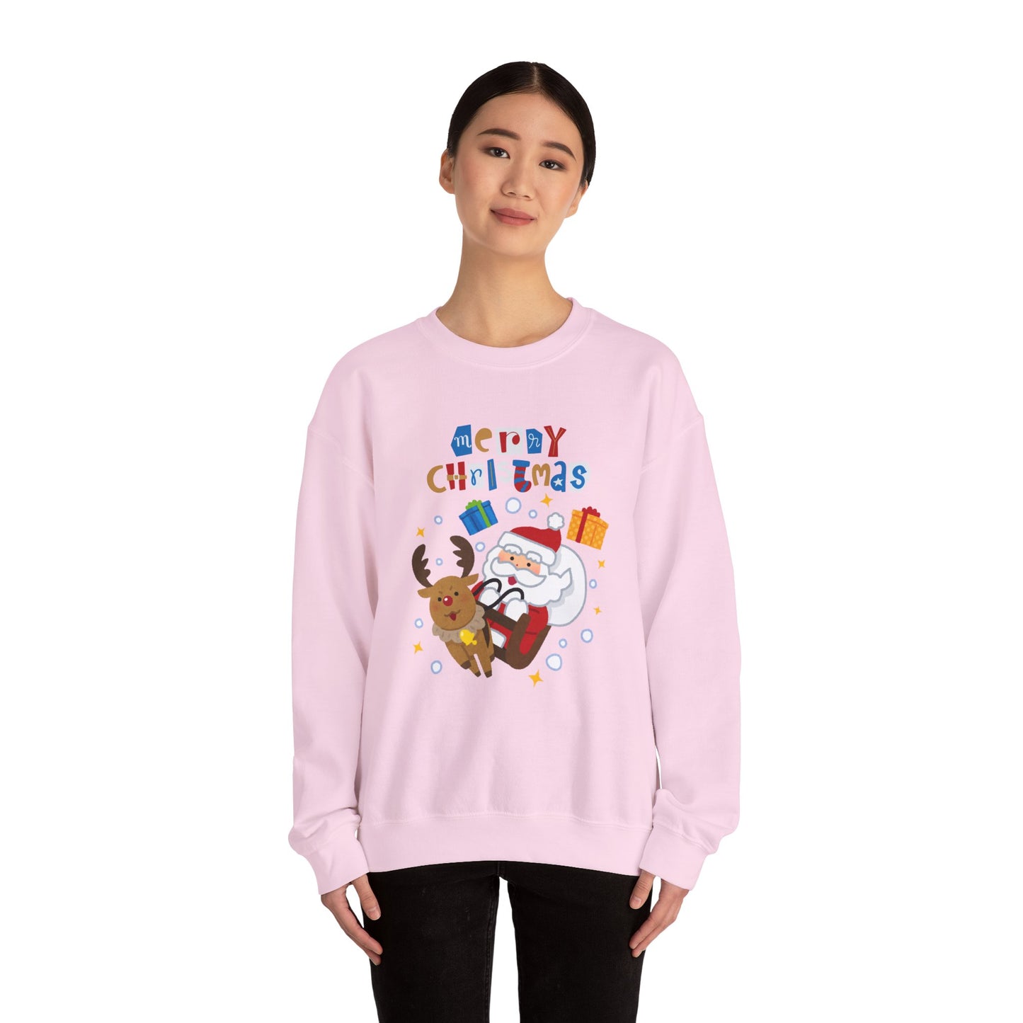 Unisex Heavy Blend Crewneck Sweatshirt Santa & Reindeer Merry Christmas 🎅🦌✨