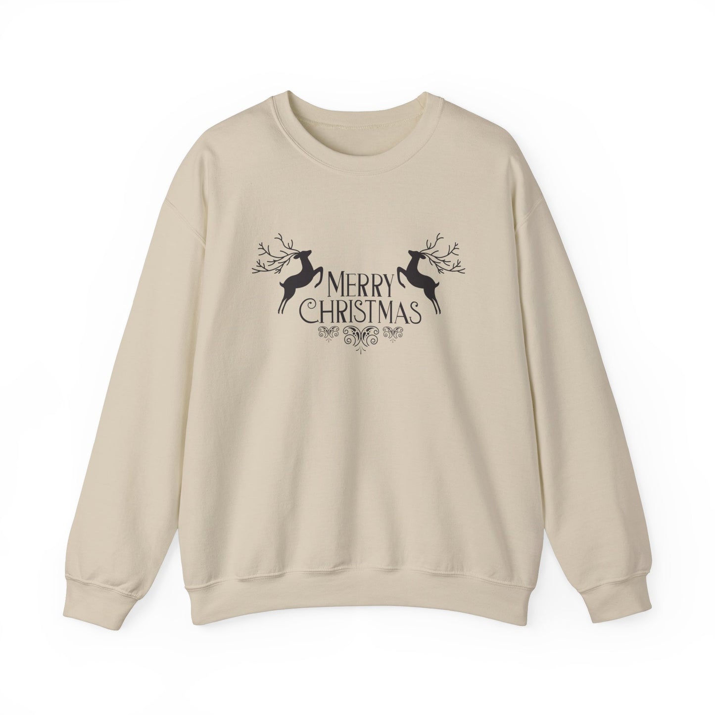 Unisex Heavy Blend Crewneck Sweatshirt Merry Christmas with Reindeer Motif 🎄🦌✨