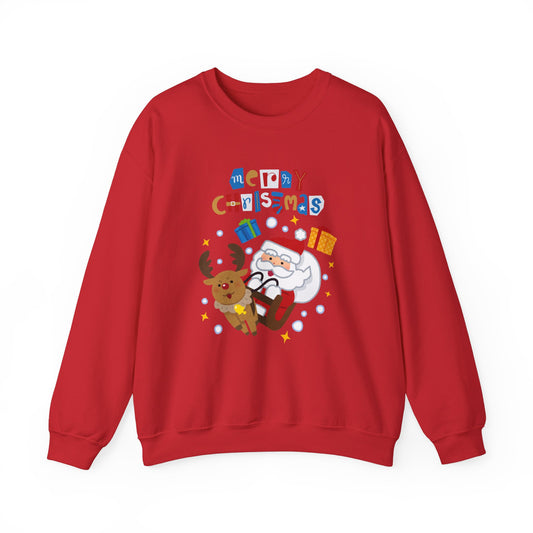 Unisex Heavy Blend Crewneck Sweatshirt Santa & Reindeer Merry Christmas 🎅🦌✨