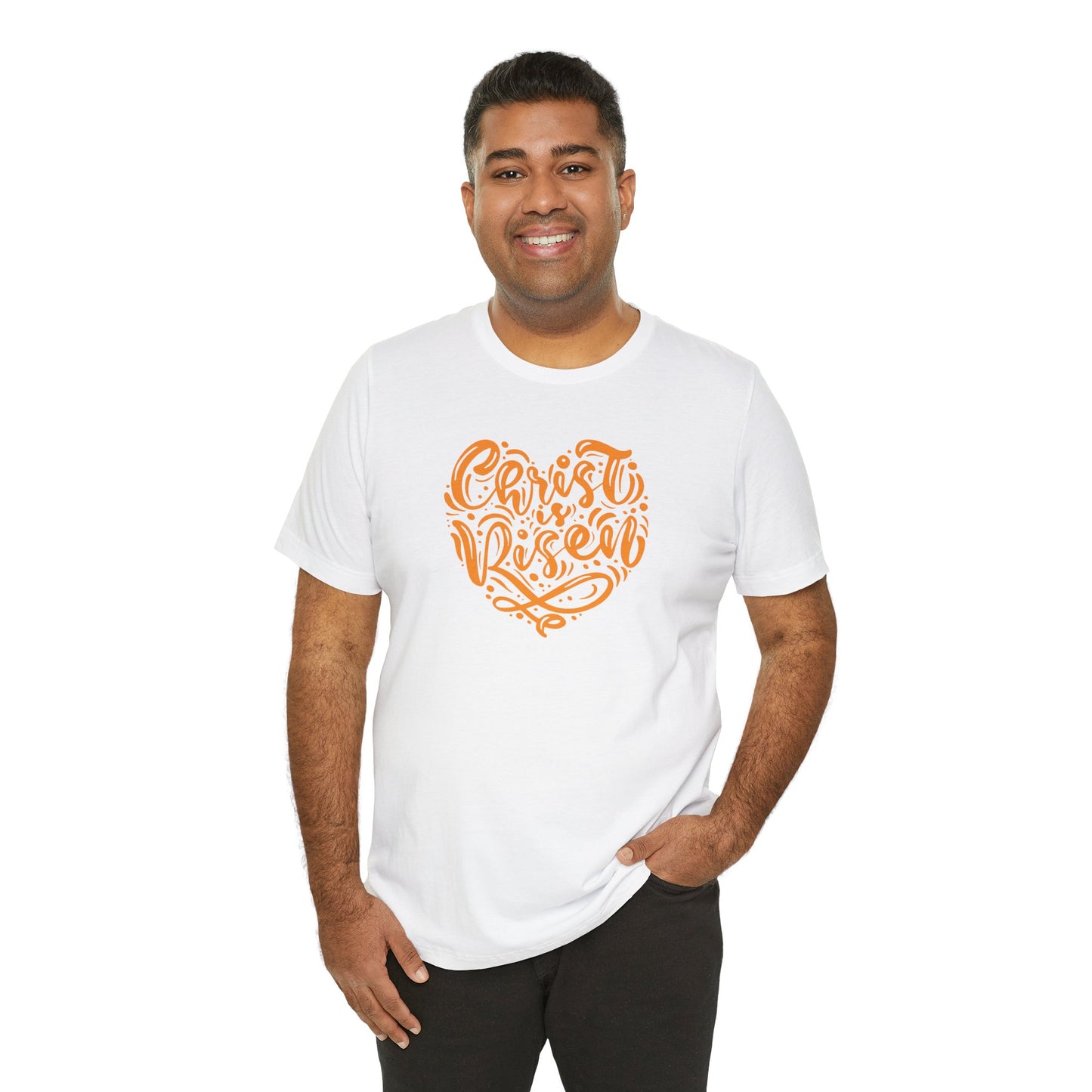 Christ is Risen Heart Shaped Orange Print Unisex Jersey Short Sleeve Tee