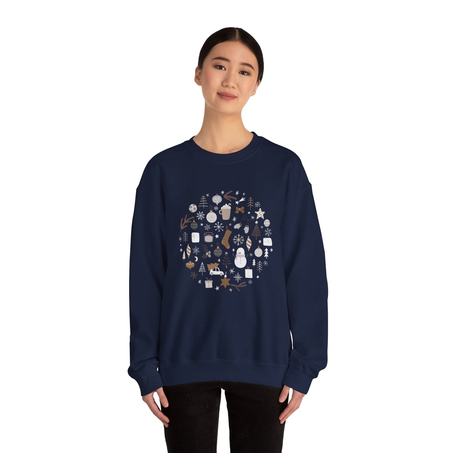 Unisex Heavy Blend Crewneck Sweatshirt Festive Holiday Round Collage 🎄☃️❄️