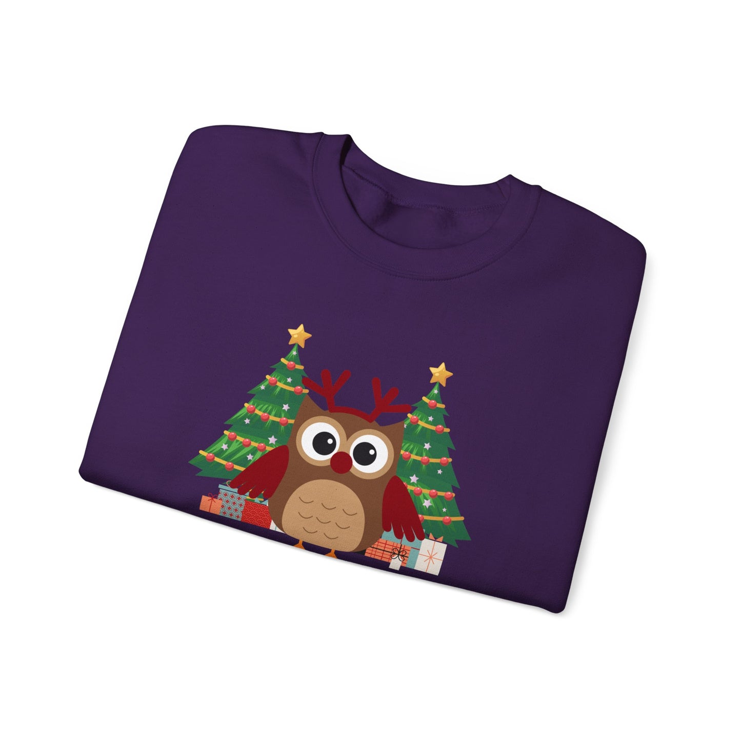 Unisex Heavy Blend Crewneck Sweatshirt Merry Christmas Owl with Antlers 🎄🦉✨