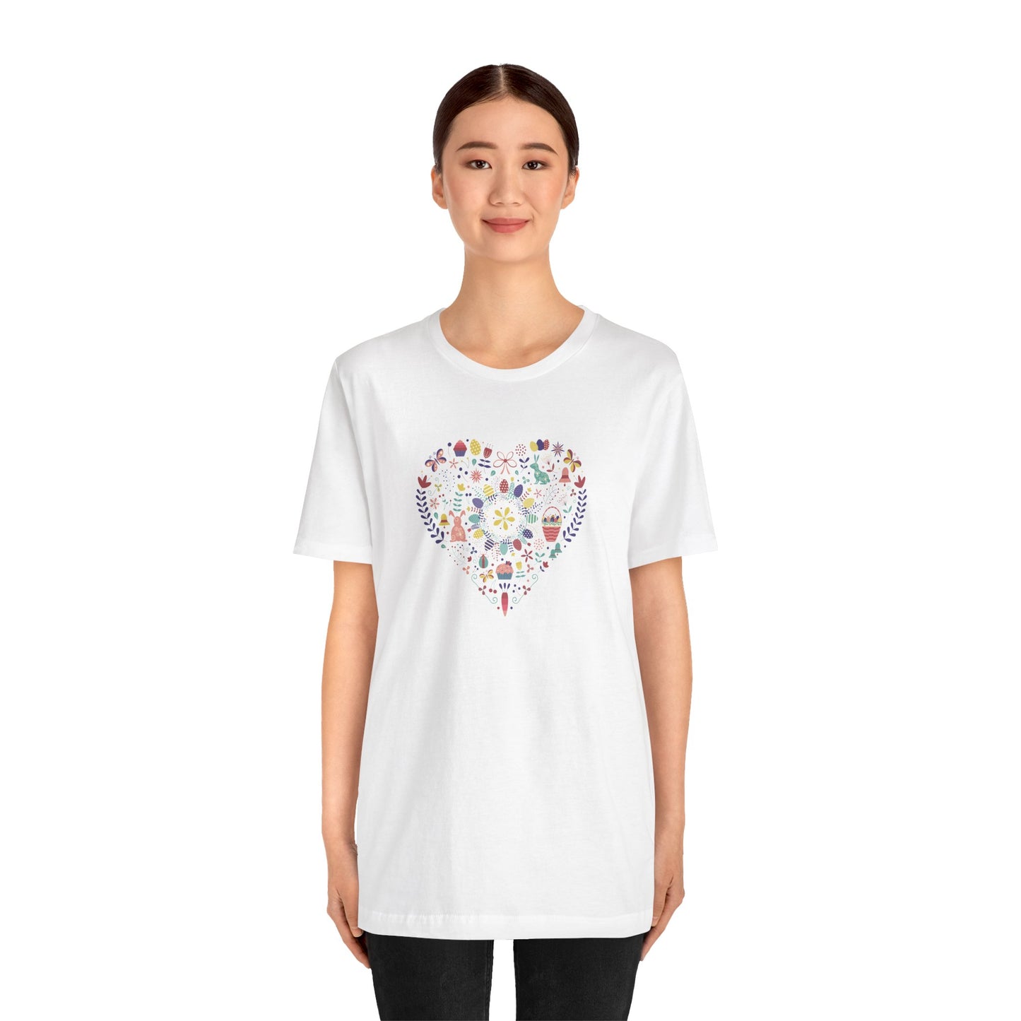 Hoppy Heart Colorful Easter Rabbit & Egg Collage Unisex Jersey Short Sleeve Tee