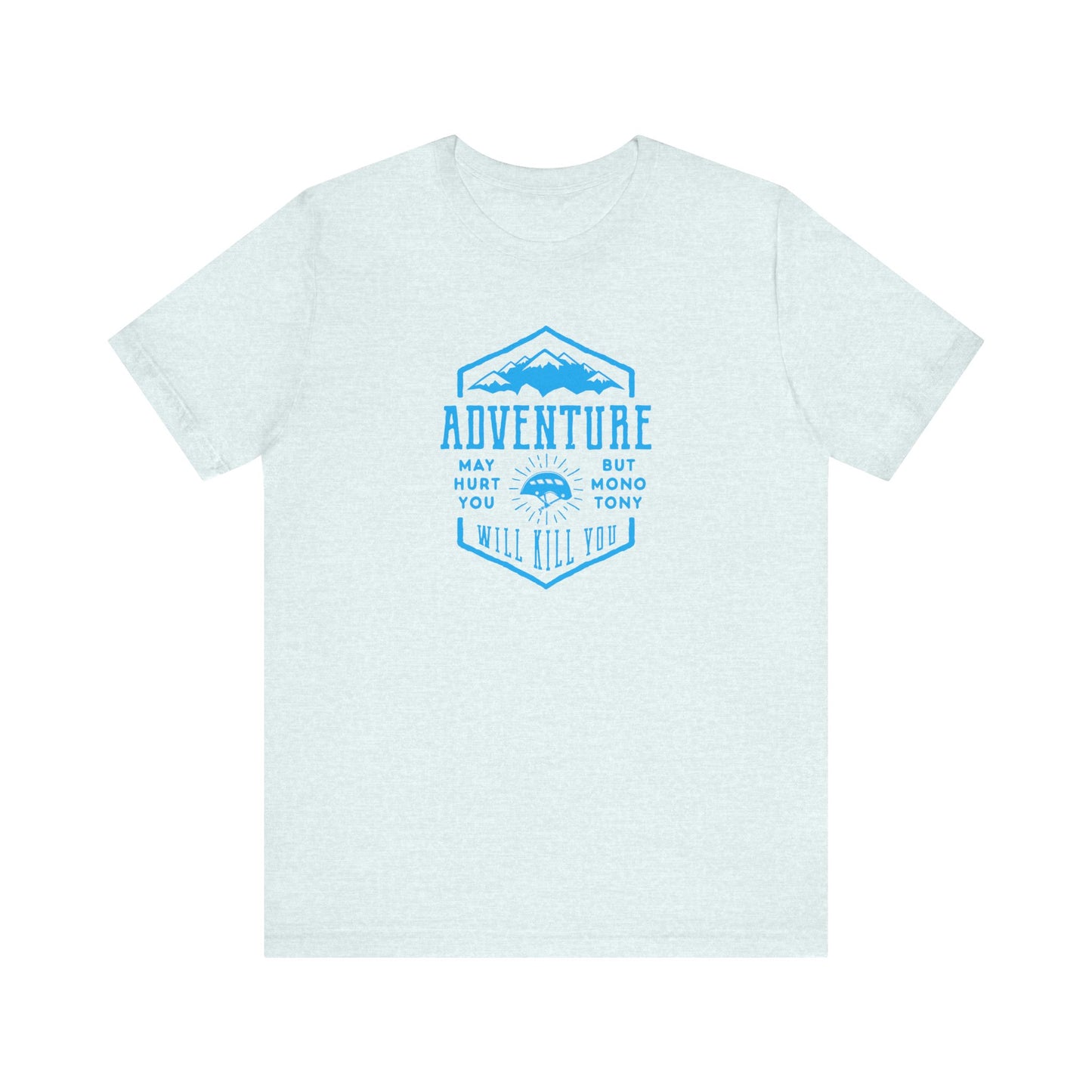 Unisex Jersey Short Sleeve Tee "Adventure" Blue Print