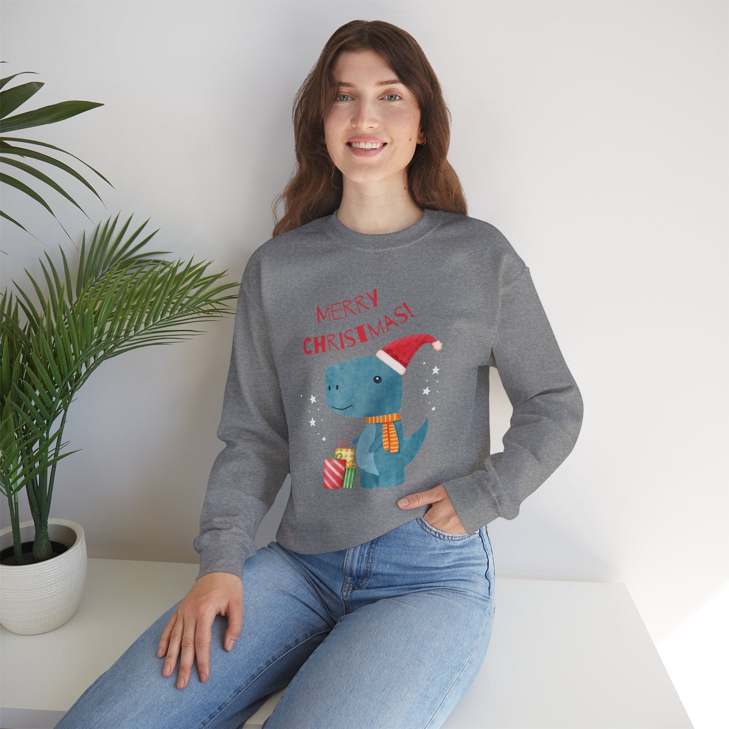 Merry Christmas Dino 🎄🦖🎁 Unisex Heavy Blend Crewneck Sweatshirt