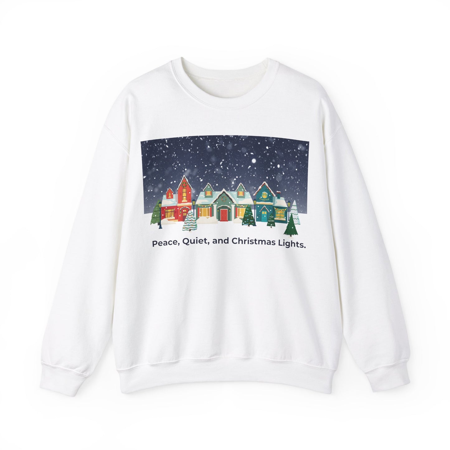 Unisex Heavy Blend Crewneck Sweatshirt Peace, Quiet, and Christmas Lights 🎄❄️✨