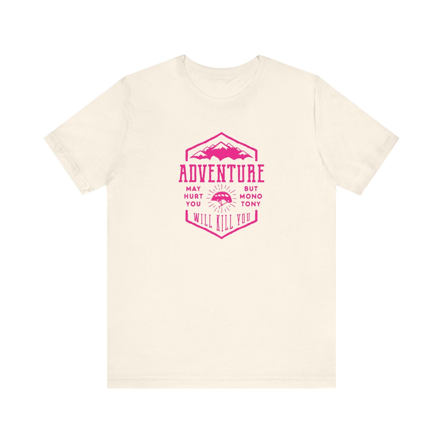 Unisex Jersey Short Sleeve Tee "Adventure" Pink Print