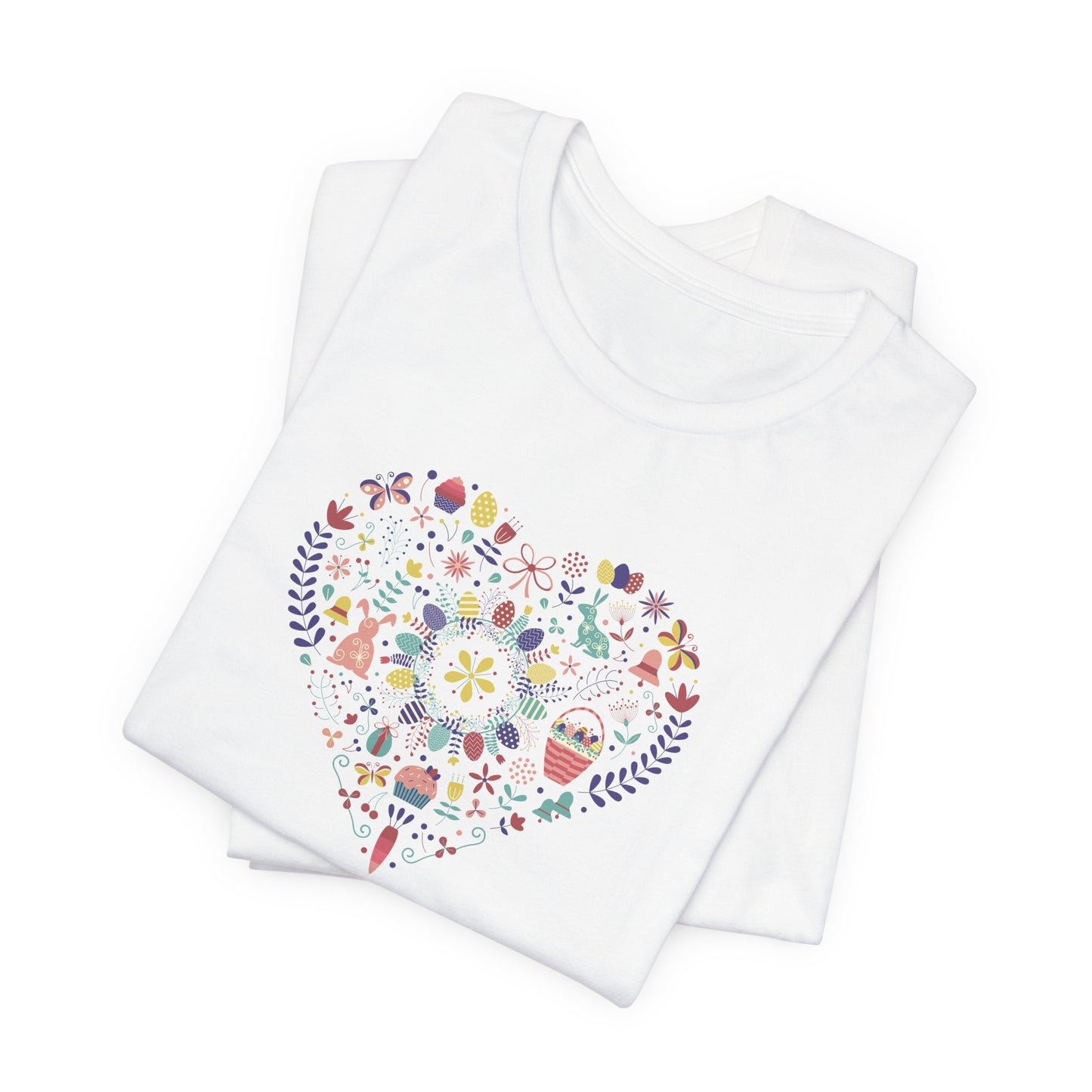 Hoppy Heart Colorful Easter Rabbit & Egg Collage Unisex Jersey Short Sleeve Tee