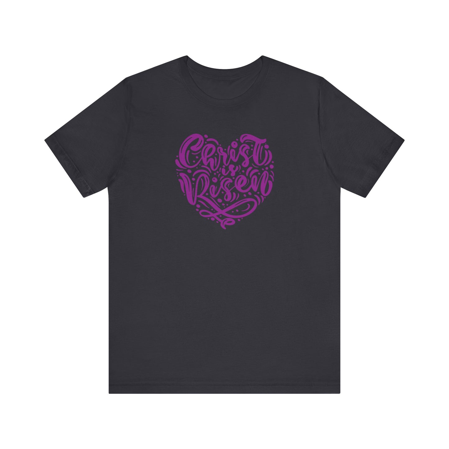Christ is Risen Heart Shaped Purple Print Unisex Jersey Short Sleeve Tee