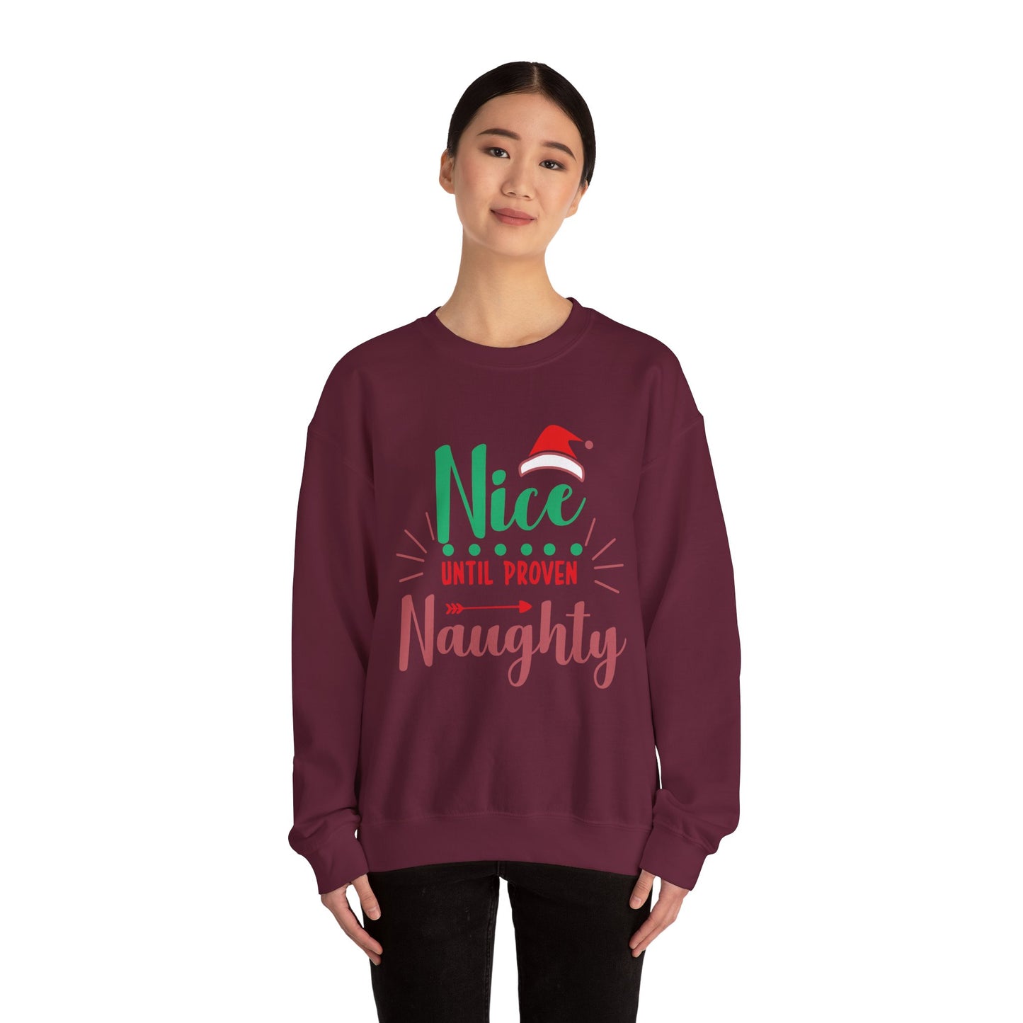 Unisex Heavy Blend Crewneck Sweatshirt Nice Until Proven Naughty 🎄😈✨