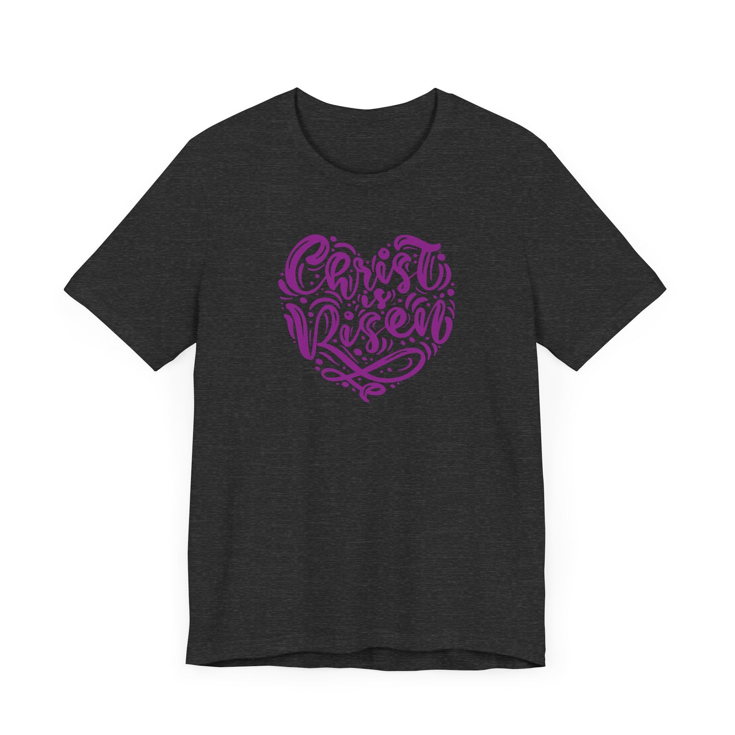 Unisex Jersey Short Sleeve Tee Easter 'Christ is Risen' Heart Shaped Purple Print