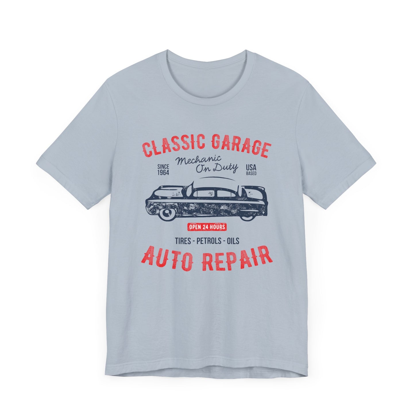 Unisex Jersey Short Sleeve Tee Classic Garage Auto Repair Red Print