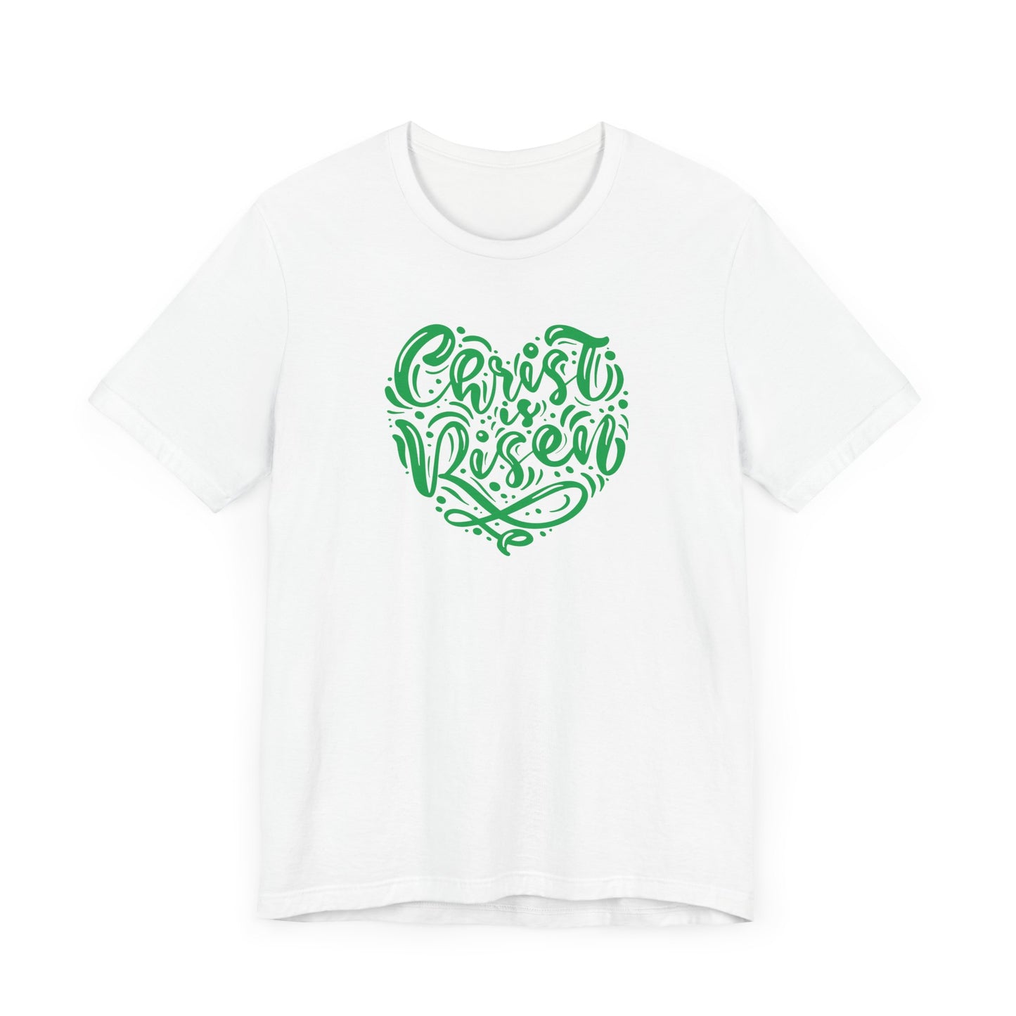 Unisex Jersey Short Sleeve Tee Easter 'Christ is Risen' Heart Shaped Green Print