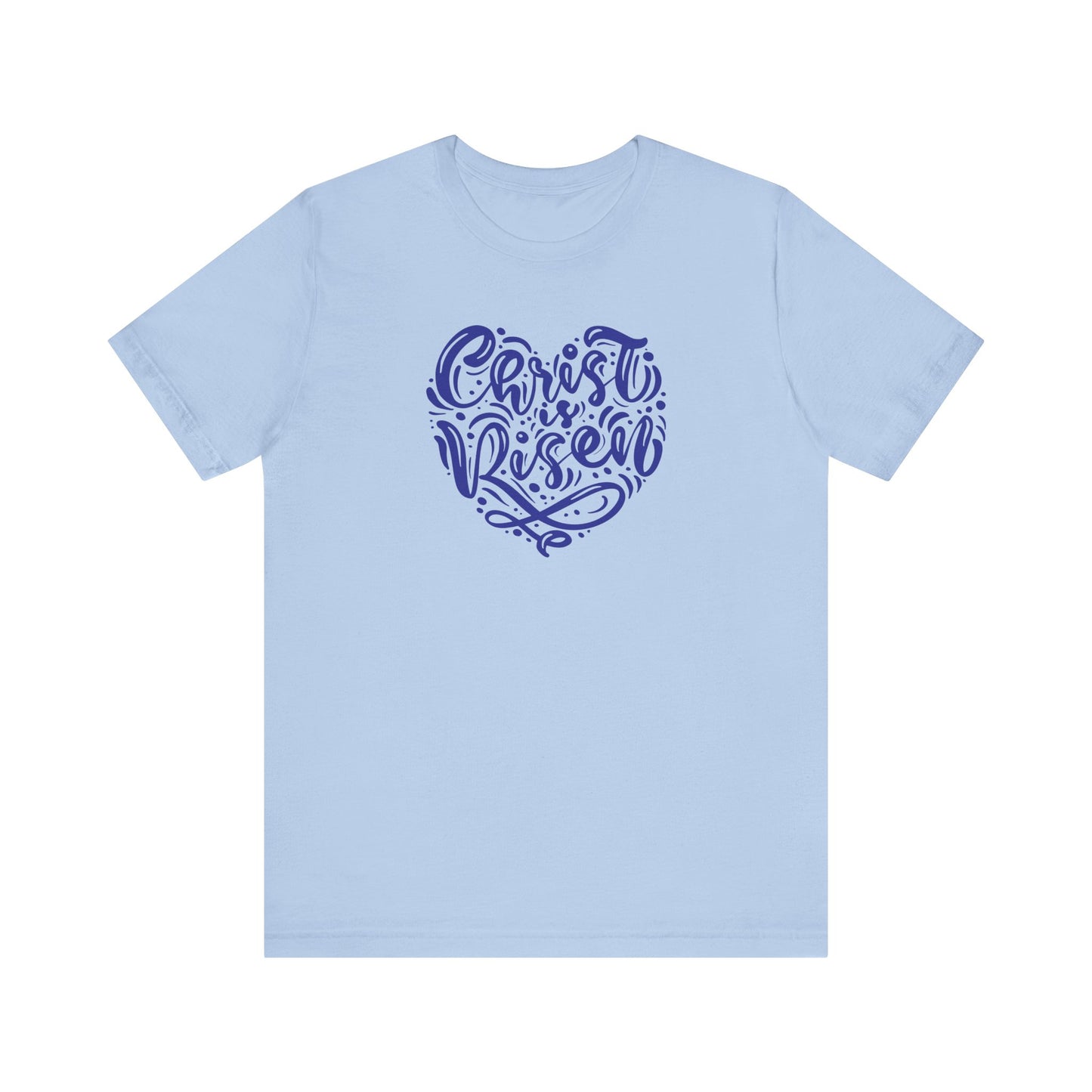 Unisex Jersey Short Sleeve Tee Easter 'Christ is Risen' Heart Shaped Navy Print