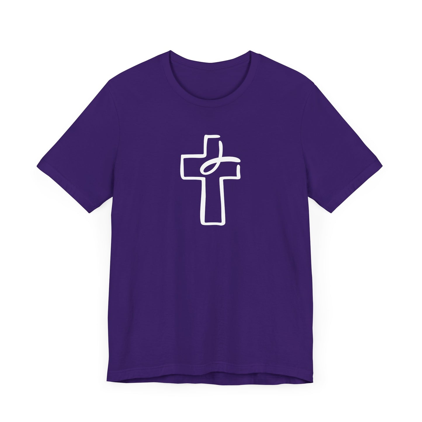 Crucifix Ichthys "Jesus Fish" White Print Unisex Jersey Short Sleeve Tee