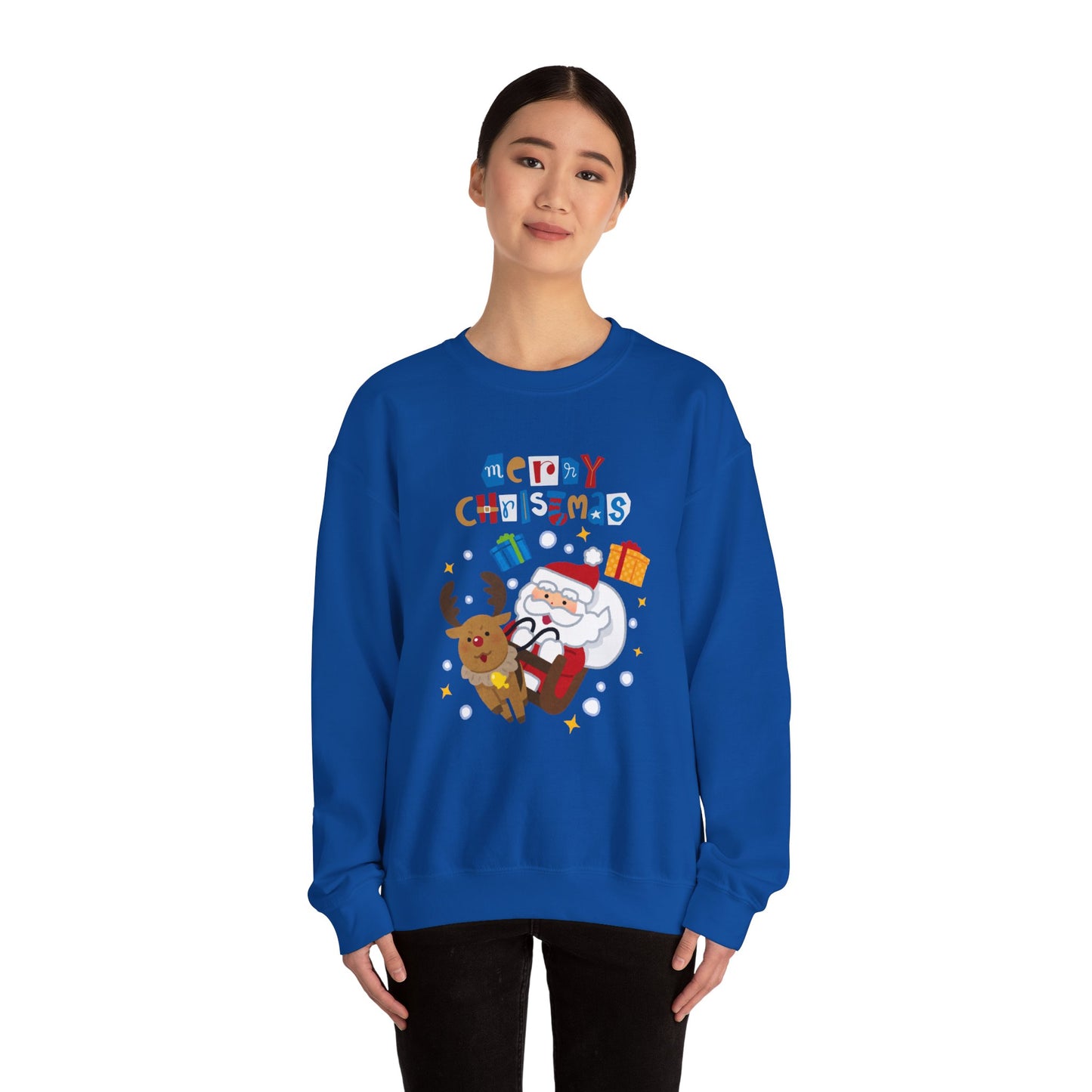 Unisex Heavy Blend Crewneck Sweatshirt Santa & Reindeer Merry Christmas 🎅🦌✨